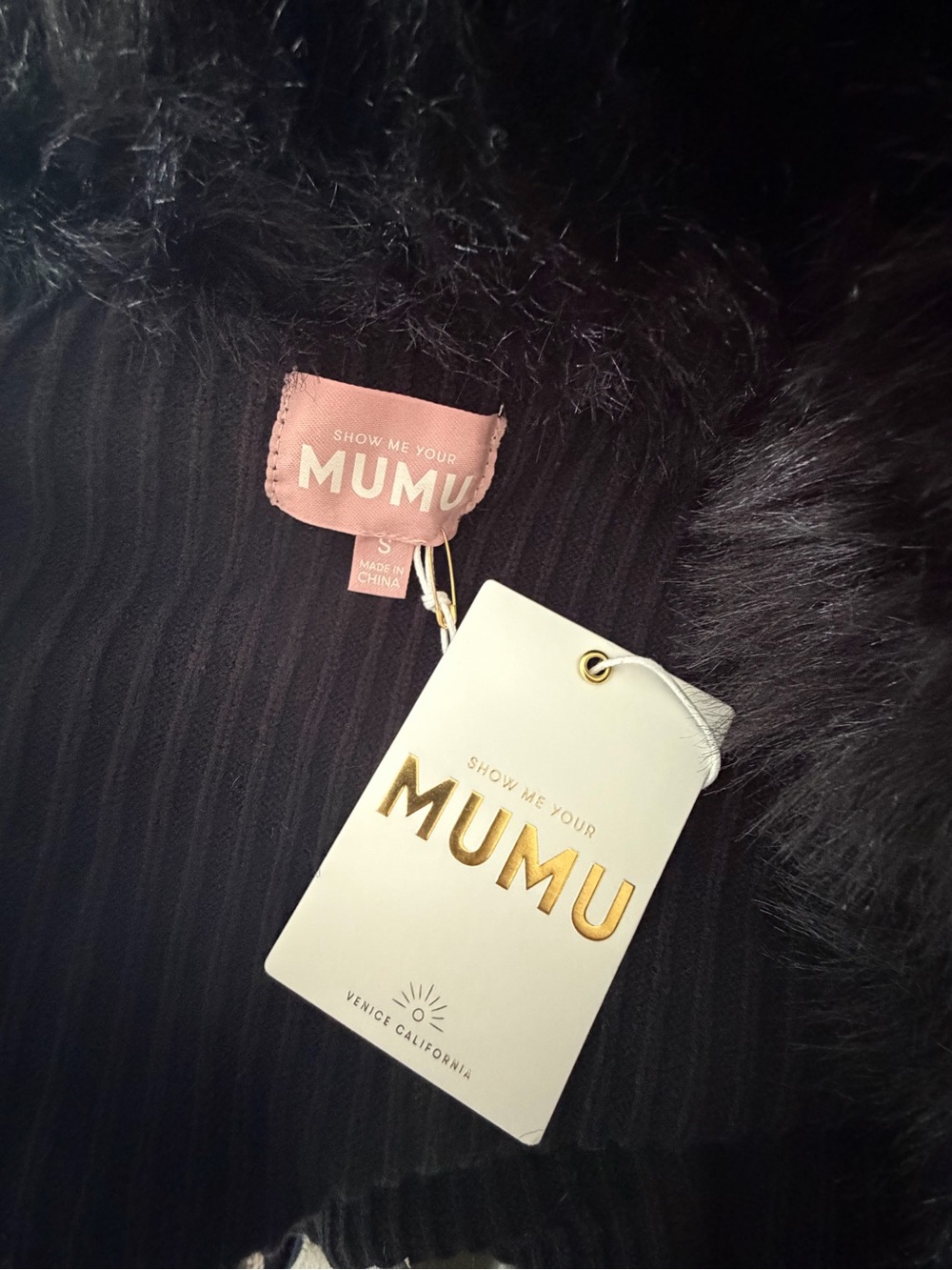 Show Me Your Mumu Black Faux Fur-Trimmed Coat Lombardi Long Cardigan - Picture 3 of 4